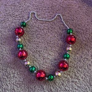 Holiday Red and Green Beaded Disco Necklace